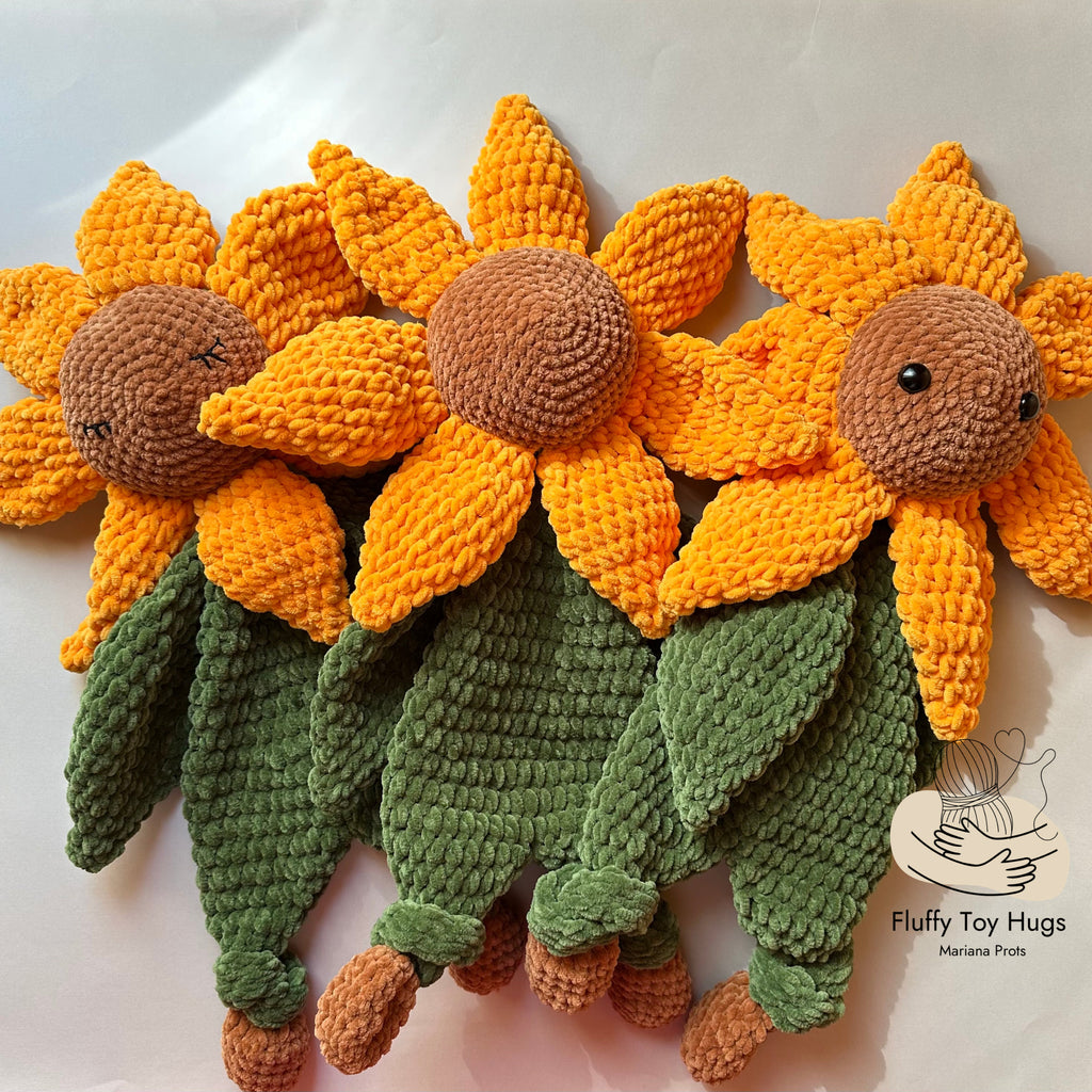 Crochet Sunflower & Mini Bunny Pattern Bundle | 2 PDF Lovey Snuggler Toys