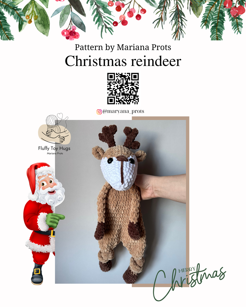 Christmas Reindeer Lovey Snuggler – Crochet Pattern PDF